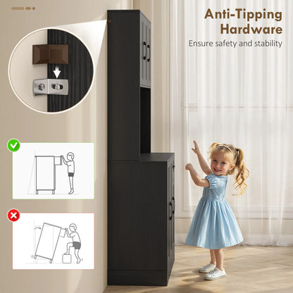 71 Inch Pantry Cabinet with Charging Station, Microwave Stand, Adjustable Shelves, Black Kitchen Pantry Cabinets at Gallery Canada