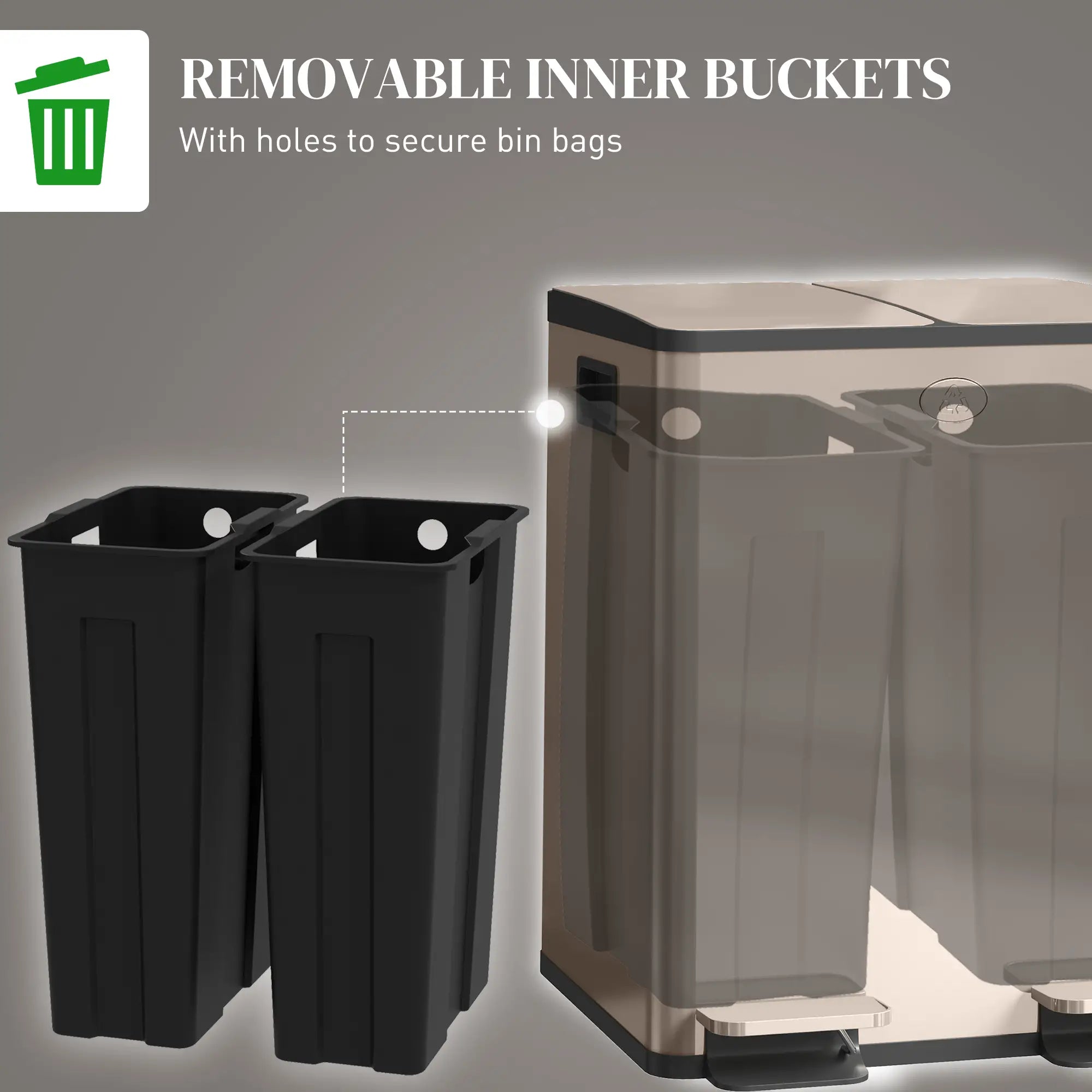 Dual Garbage Bin, Soft Close Trash Can, 2 x 20 Liter, Gold Household Supplies at Gallery Canada