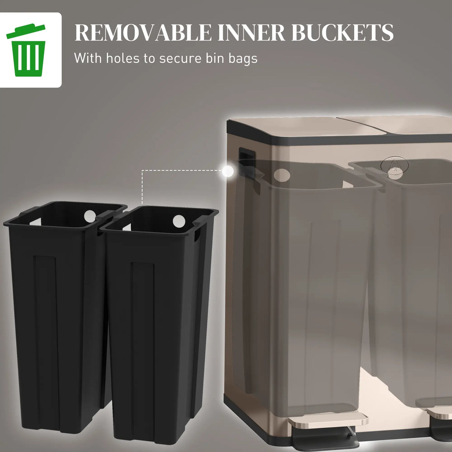 Dual Garbage Bin, Soft Close Trash Can, 2 x 20 Liter, Gold Household Supplies at Gallery Canada