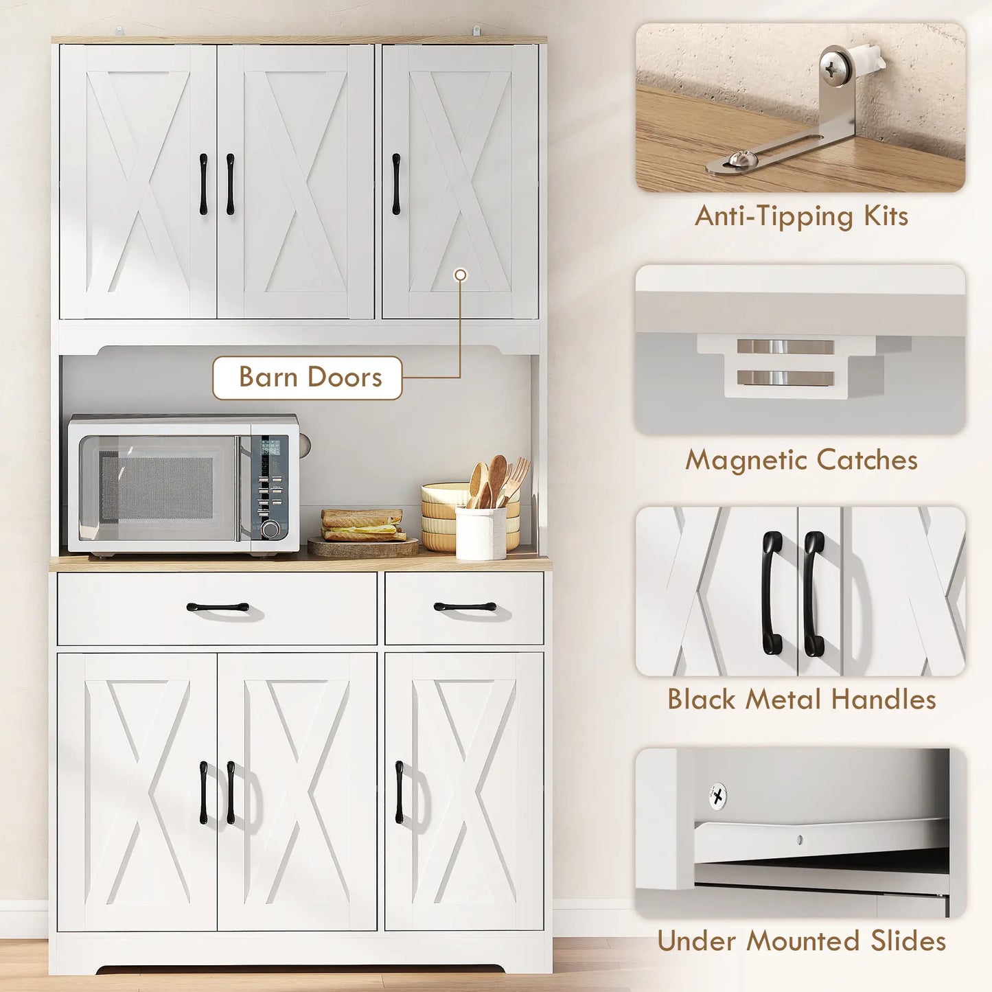 Tall Kitchen Pantry, 6 Doors, 2 Drawers, Adjustable Shelves, White Kitchen Pantry Cabinets at Gallery Canada