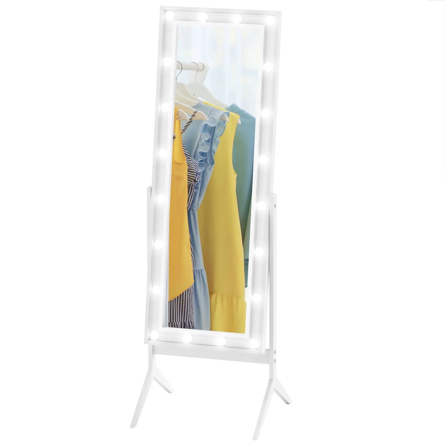 60" x 18" Free Standing Mirror with Lights, Adjustable Angles, White Full Length Mirrors White at Gallery Canada