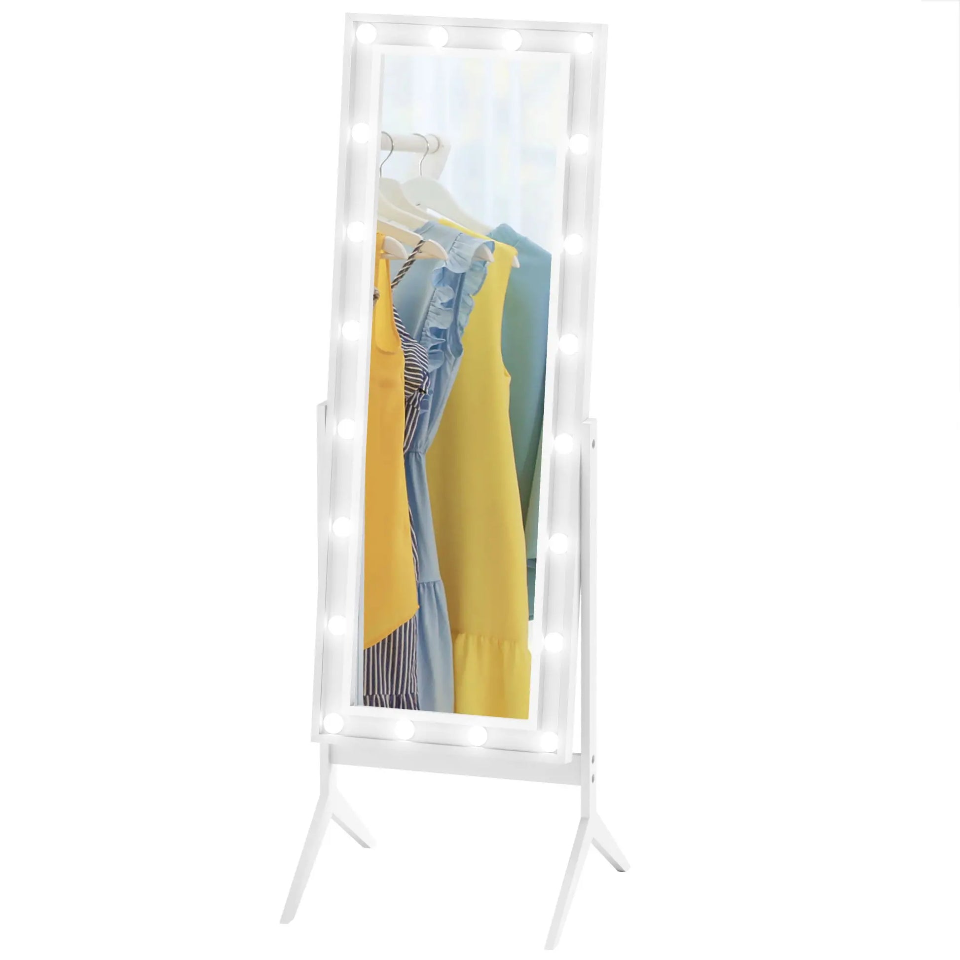 60" x 18" Free Standing Mirror with Lights, Adjustable Angles, White Full Length Mirrors White at Gallery Canada