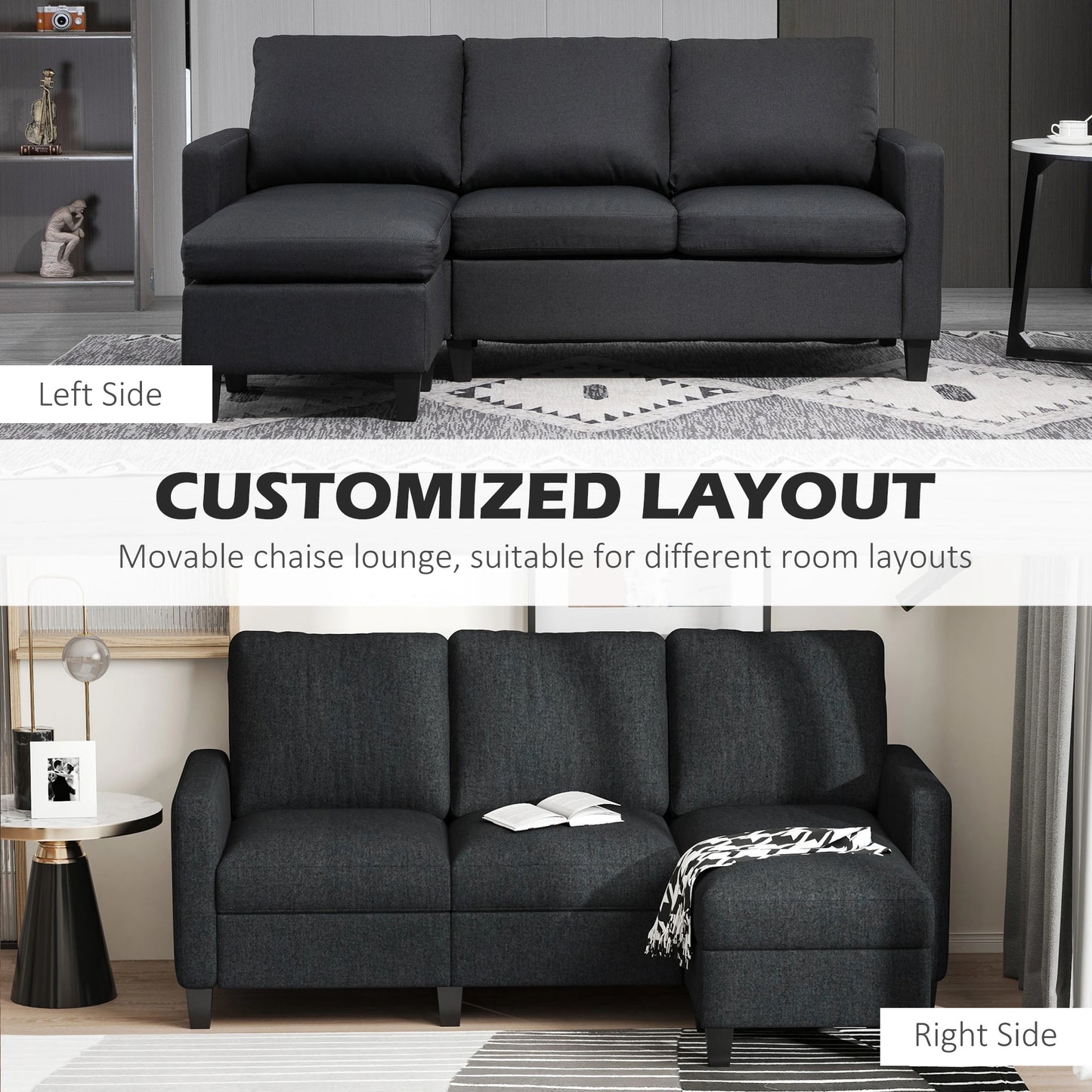 L-Shape Sectional Sofa with Ottoman, Living Room, Dark Grey Sofas & Reclining Chairs at Gallery Canada