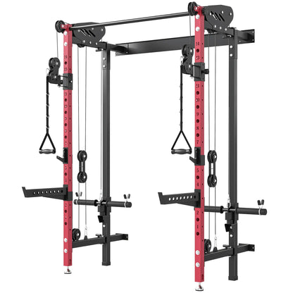 Foldable Power Cage With Pull-Up Bar, Cable Pulley System, 1540 Lbs