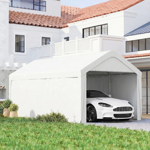 10 x 20 ft Portable Garage, 2 Roll-Up Doors, Removable Sidewalls, White