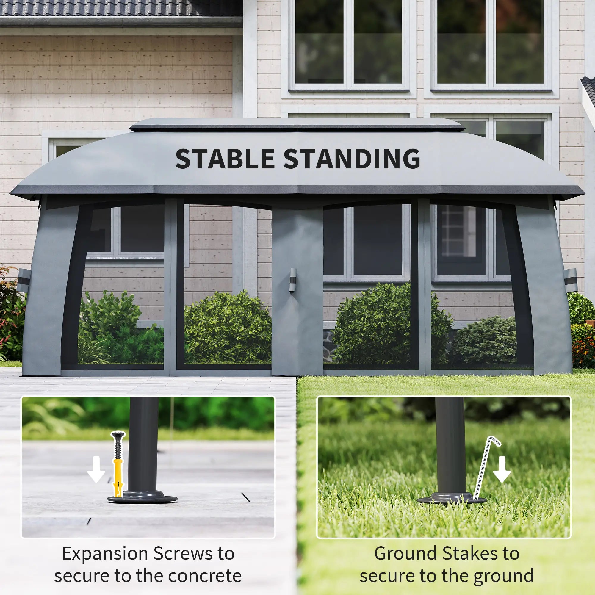 10' x 20' Outdoor Gazebo, Garden Canopy Shelter with Netting, Dark Grey Gazebos at Gallery Canada