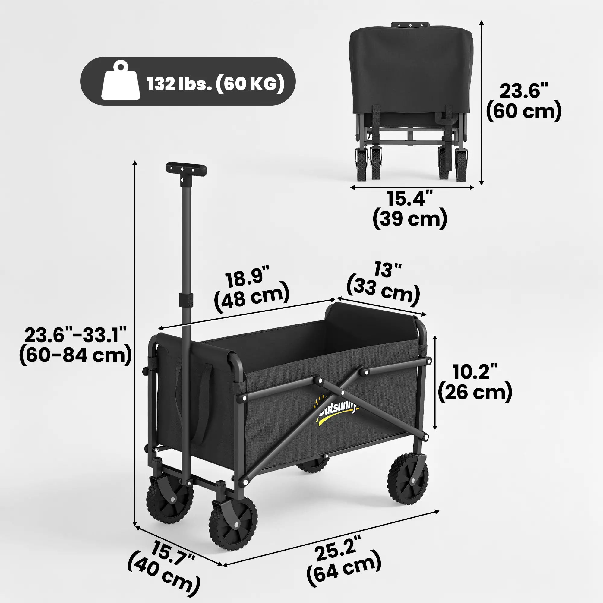 Small Collapsible Garden Cart, Heavy Duty, Universal Wheels, Adjustable Handle, Black Folding Garden Carts at Gallery Canada