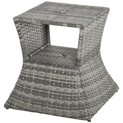Rattan Wicker Side Table, 21.3" Square, 2-Tier Storage, Patio Garden, Mixed Grey Patio Side Tables Mixed Grey at Gallery Canada