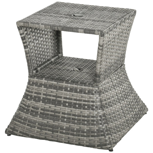 Rattan Wicker Side Table, 21.3" Square, 2-Tier Storage, Patio Garden, Mixed Grey Patio Side Tables Mixed Grey at Gallery Canada