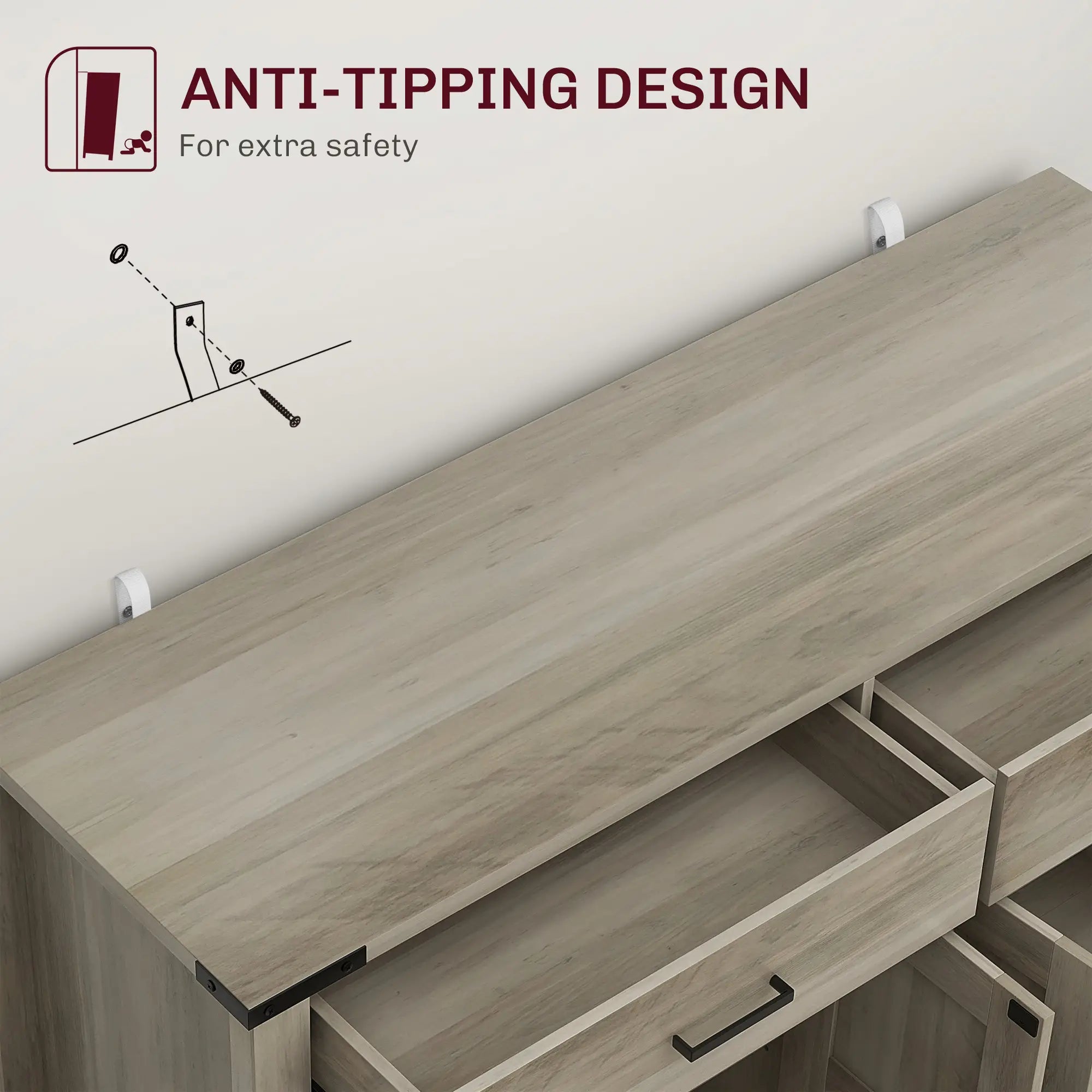 Farmhouse Buffet Cabinet, 2 Drawers, 2 Cabinets, Adjustable Shelves, Grey Bar Cabinets at Gallery Canada