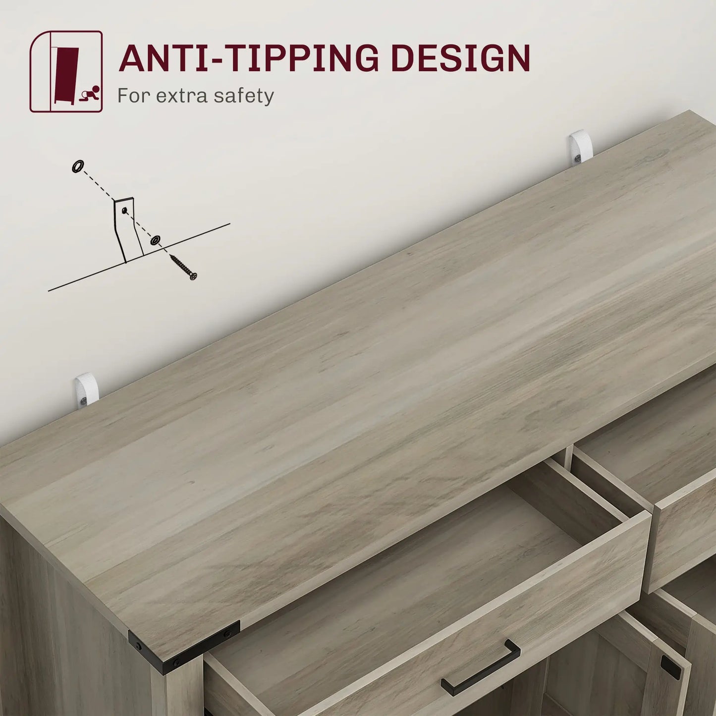 Farmhouse Buffet Cabinet, 2 Drawers, 2 Cabinets, Adjustable Shelves, Grey Bar Cabinets at Gallery Canada