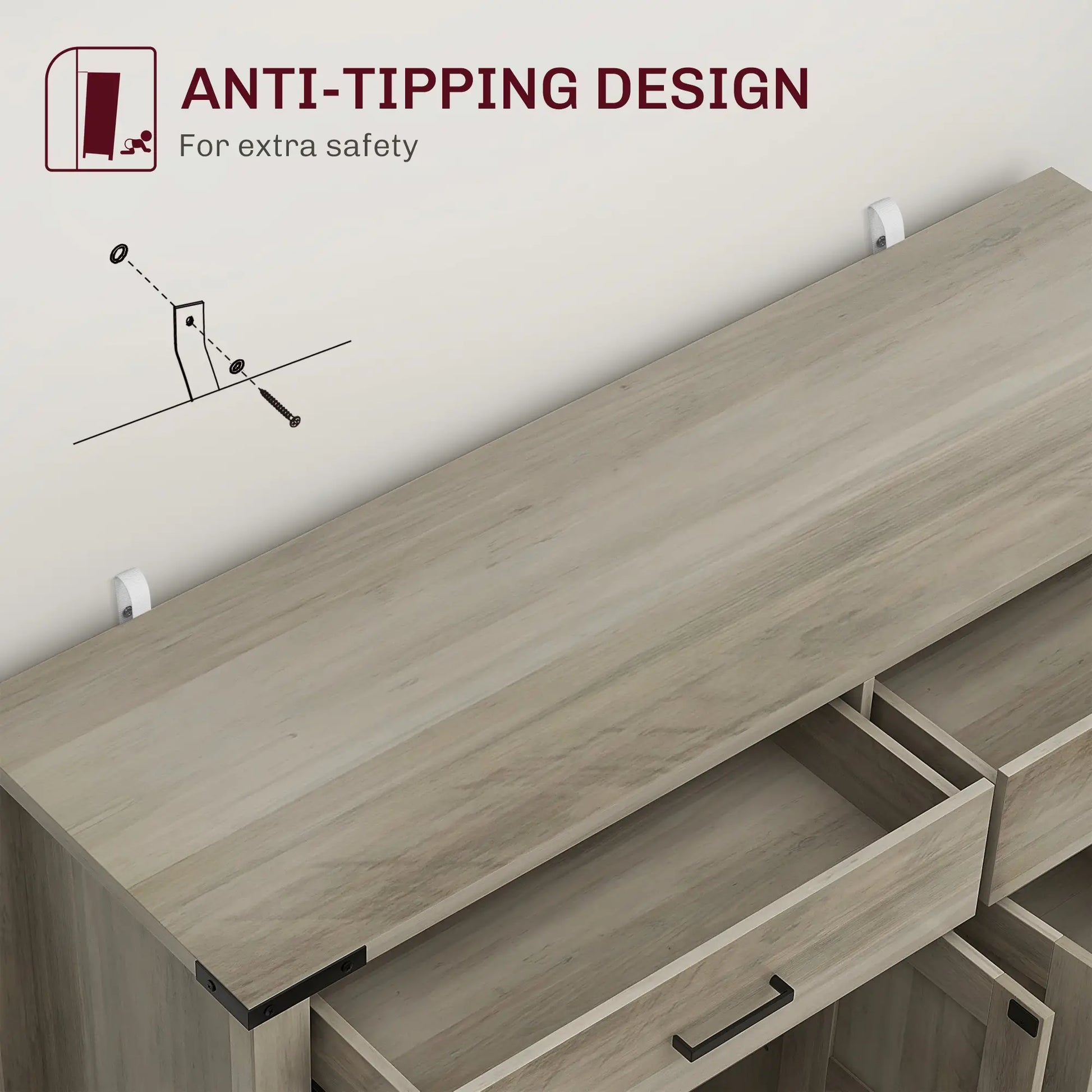 Farmhouse Buffet Cabinet, 2 Drawers, 2 Cabinets, Adjustable Shelves, Grey Bar Cabinets at Gallery Canada