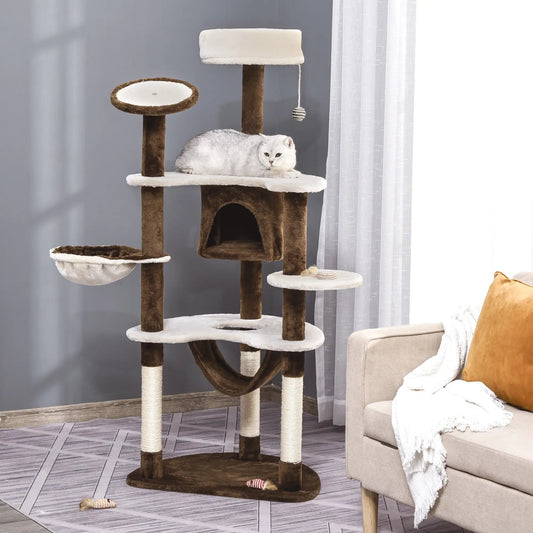60" Cat Scratching Tree, Cat Bed Condo, Beige & Brown Cat Towers Coffee Brown, Beige at Gallery Canada