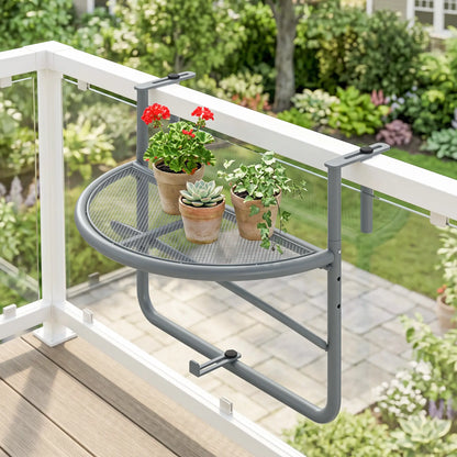Adjustable Balcony Hanging Table, Metal Wall Desk, Outdoor Flower Stand, Half Round, Grey Balcony Table Hanging at Gallery Canada
