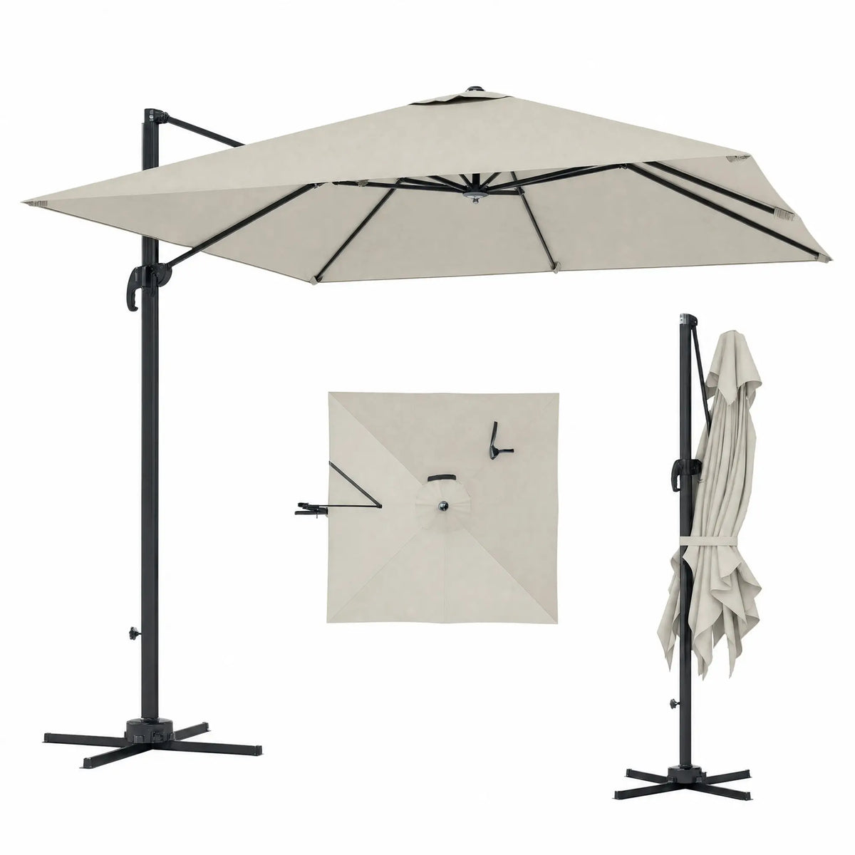 Pergola en aluminium à cantilever de 8 pieds, rotation à 360°, gris foncé