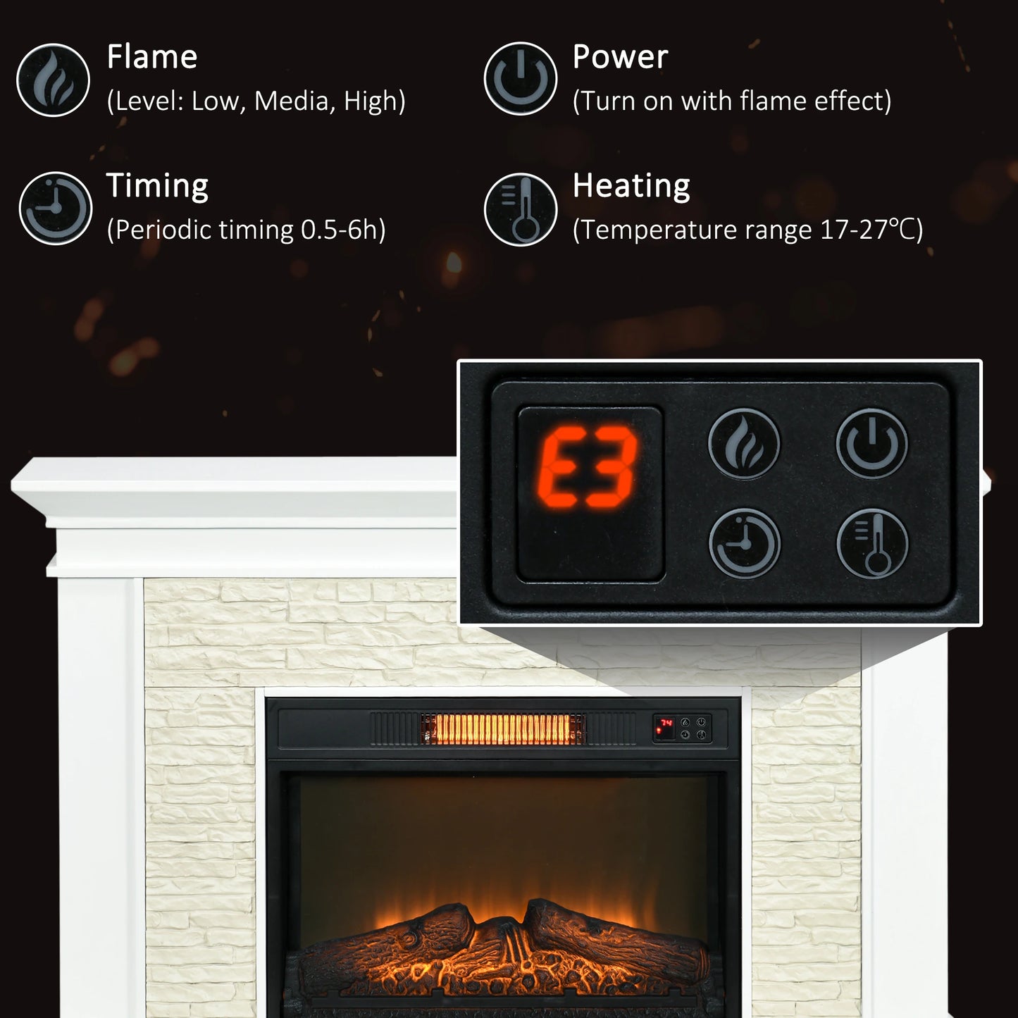 31.5" Electric Fireplace with Mantel, 1400W, Remote, White Electric Fireplaces at Gallery Canada