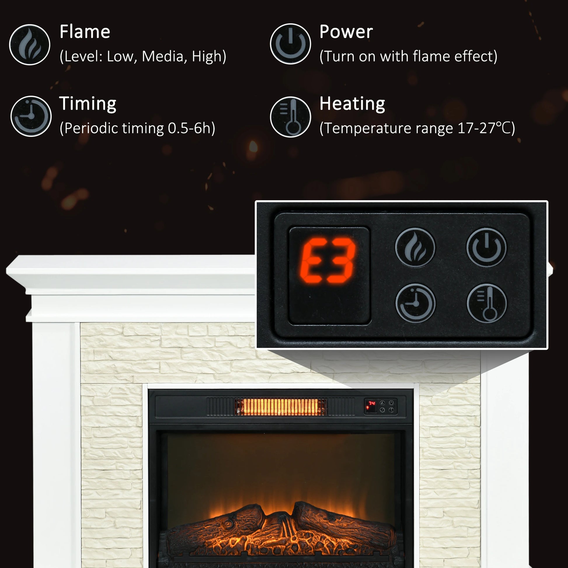 31.5" Electric Fireplace with Mantel, 1400W, Remote, White Electric Fireplaces at Gallery Canada