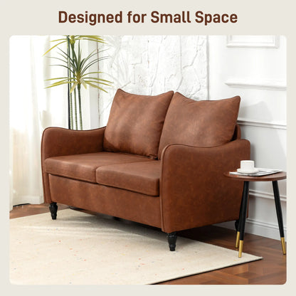 55" Loveseat Sofa, 2 Seater with Wood Legs, PU Leather, Brown 2-Seater Sofas at Gallery Canada