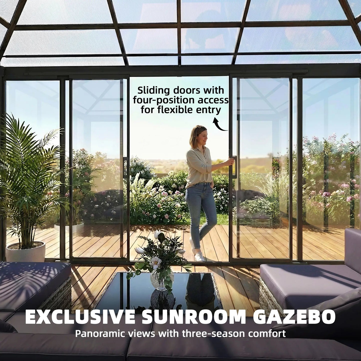 10' x 14' Aluminum Hardtop Gazebo, Sliding Doors, Double Roof, Dark Grey Gazebos at Gallery Canada