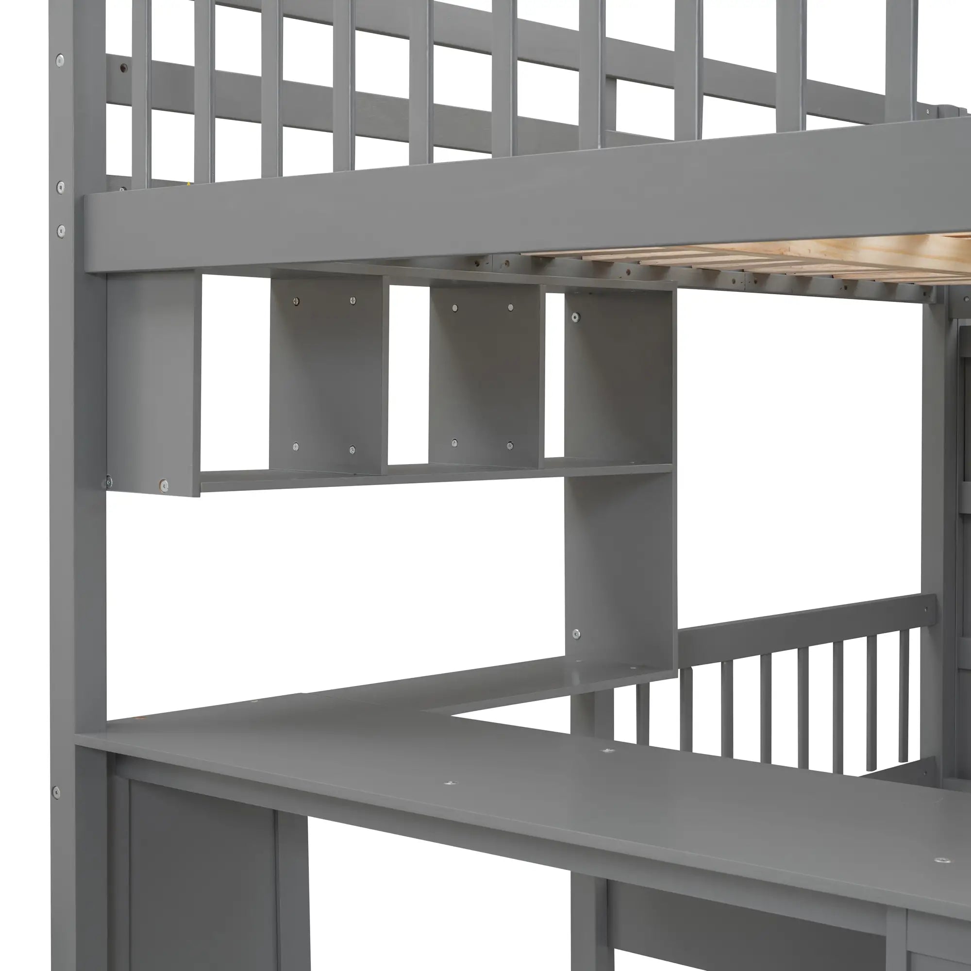 Over Twin Bunk Bed with Study Desk, Drawers, Shelves, 98