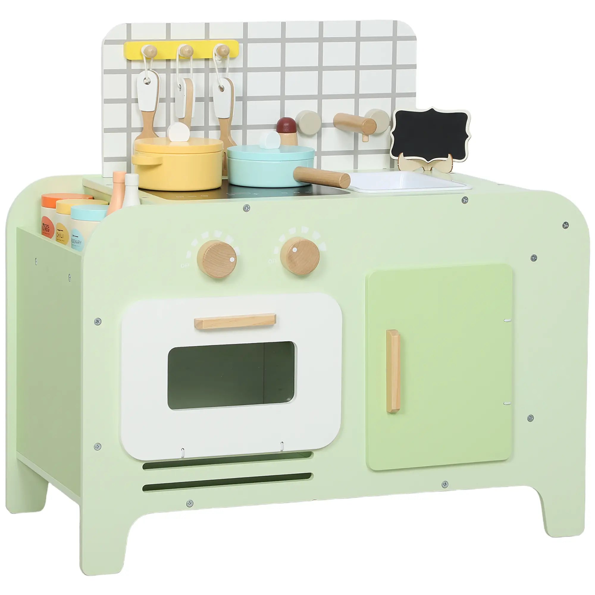 Kids Kitchen Playset, 15 Accessories, Microwave, Cabinets, Ages 3+, Green Play Kitchen Green, White at Gallery Canada
