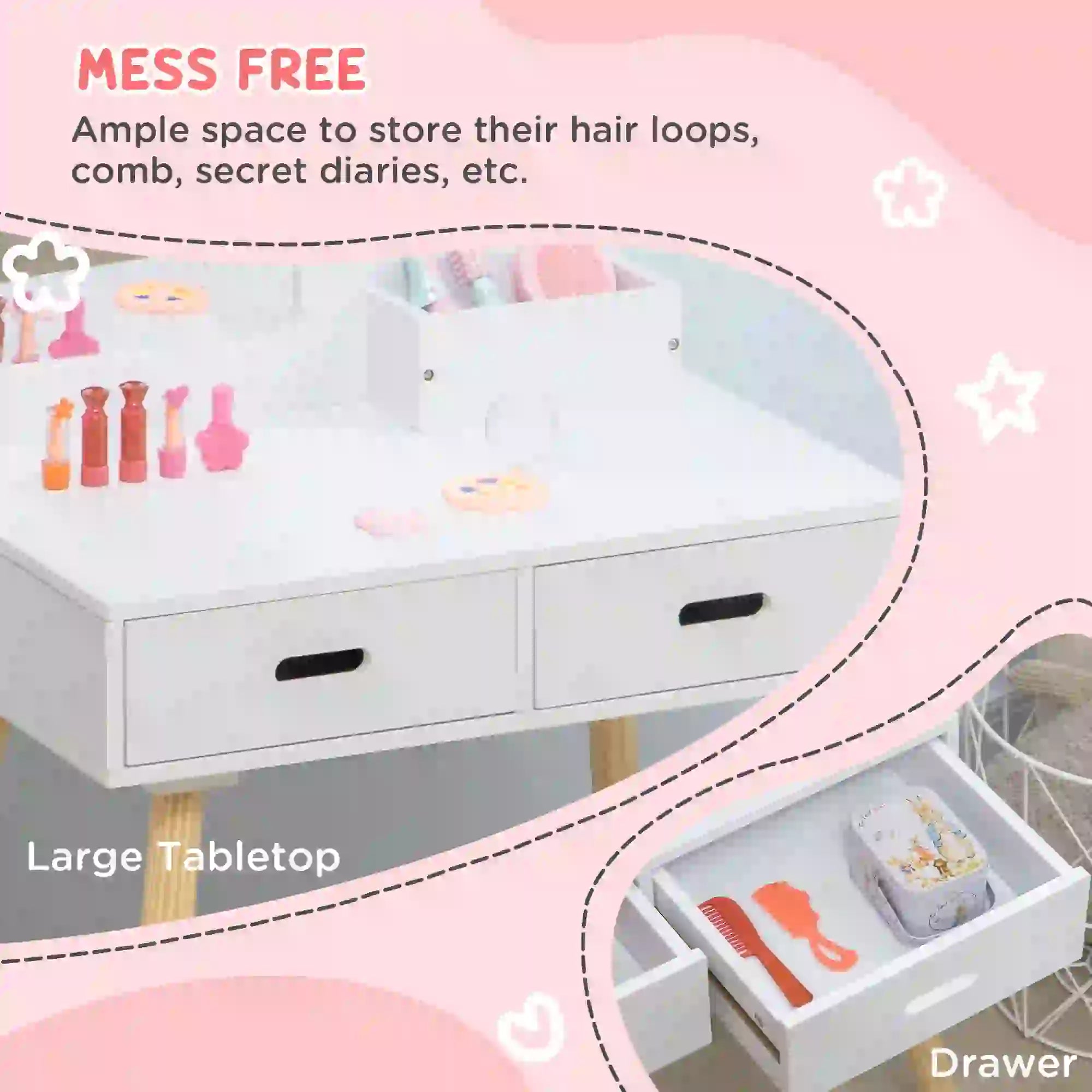 Kids Vanity Set With Mirror, Stool, Drawers, White Kids Bedroom Furniture at Gallery Canada