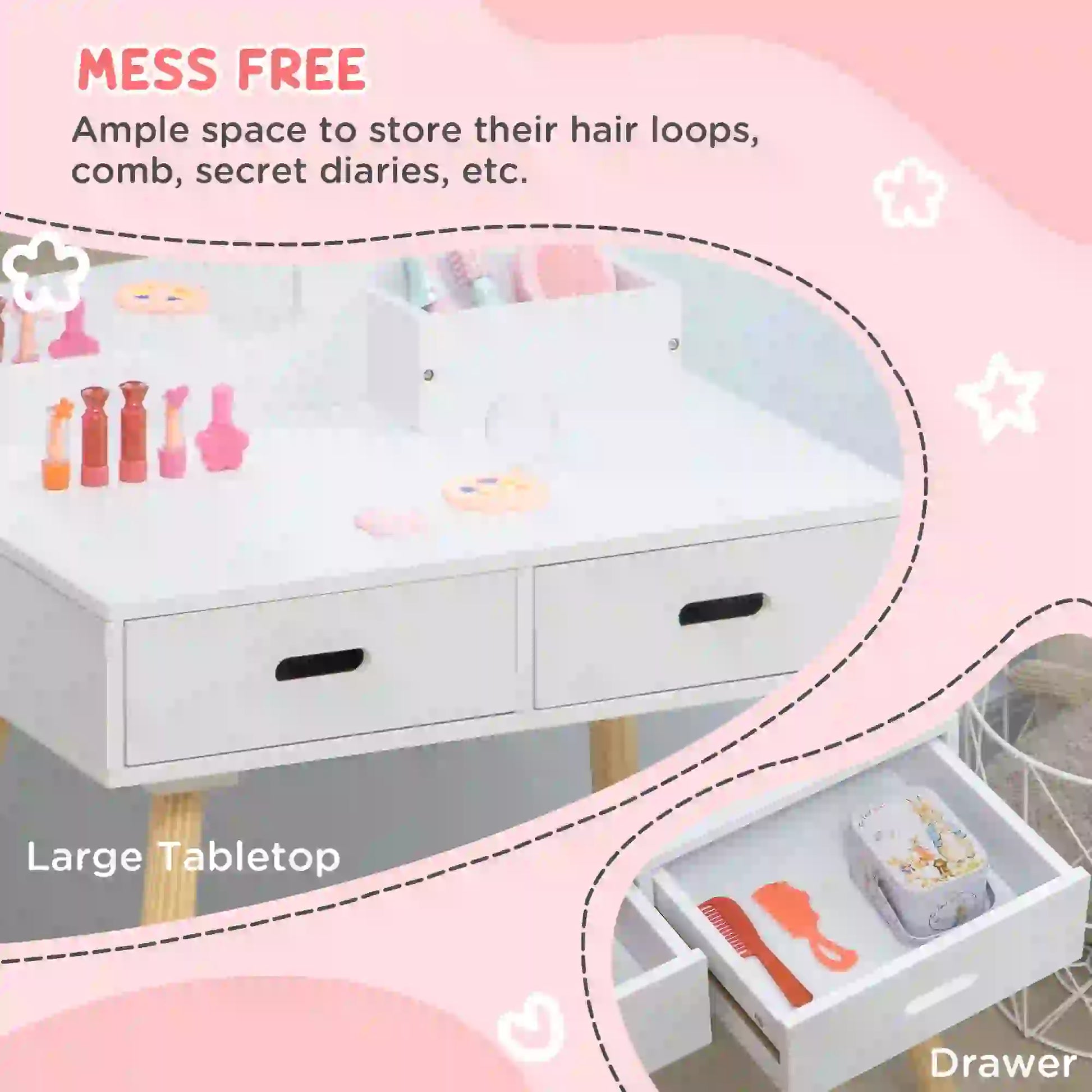 Kids Vanity Set With Mirror, Stool, Drawers, White Kids Bedroom Furniture at Gallery Canada
