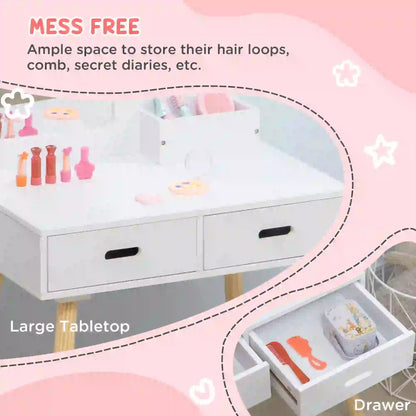 Kids Vanity Set With Mirror, Stool, Drawers, White Kids Bedroom Furniture at Gallery Canada