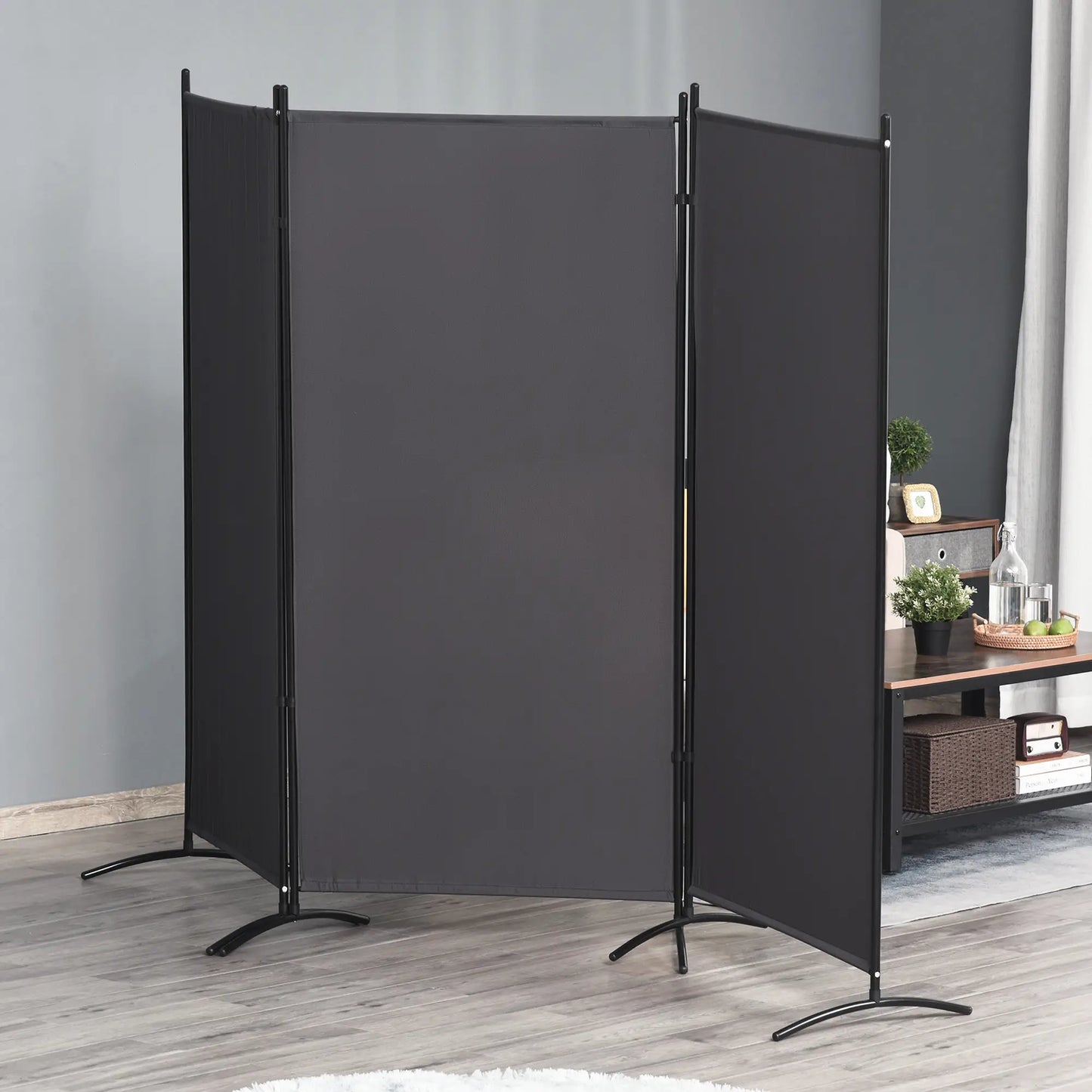 6' 3 Panel Room Divider, Double Hinged, Indoor Privacy Screen, Charcoal Grey Room Dividers at Gallery Canada