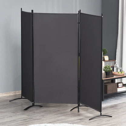 6' 3 Panel Room Divider, Double Hinged, Indoor Privacy Screen, Charcoal Grey Room Dividers at Gallery Canada