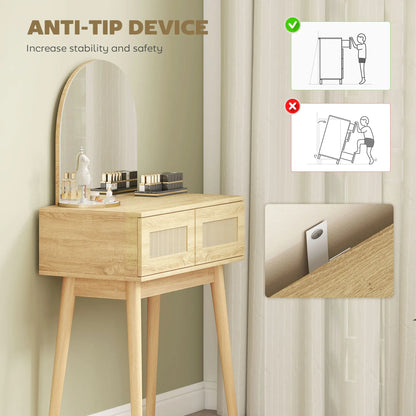Vanity Desk With Mirror, 2 Drawers, Natural Wood Dressing & Vanity Tables at Gallery Canada