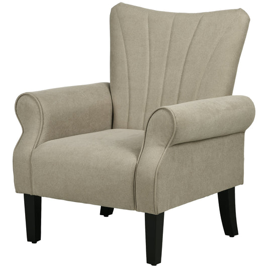 Fabric Armchair, Modern Accent Chair with Wood Legs for Living Room, Bedroom, Home Office, Beige - Gallery Canada