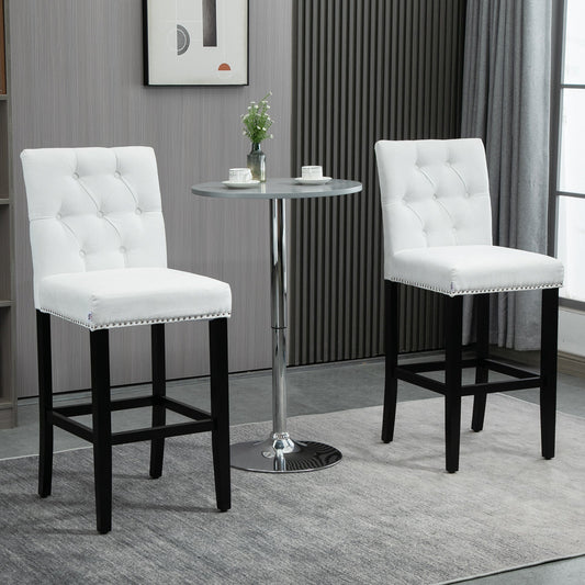 Fabric Bar Stool Set of 2, Tall 29.5" Seat Height Bar Chairs with Tufted Back &; Wood Legs, Cream White - Gallery Canada