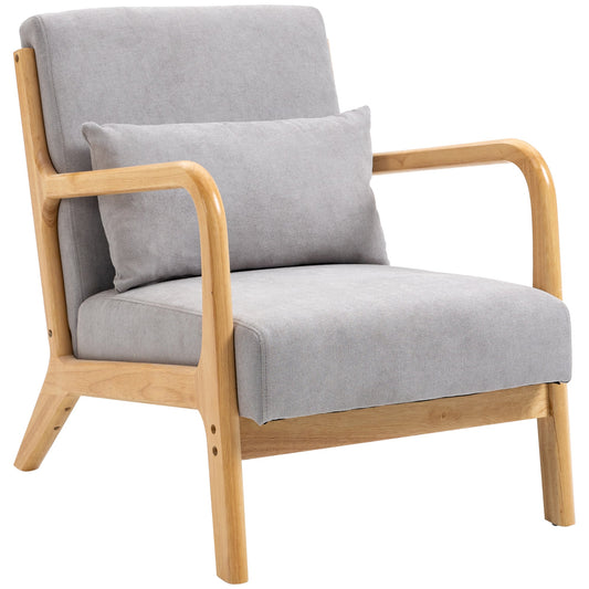 Fabric Lounge Chair, Velvet Armchair, Retro Accent Chair with Wood Legs and Thick Padding for Bedroom, Grey at Gallery Canada