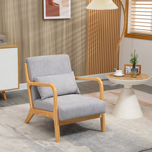 Fabric Lounge Chair, Velvet Armchair, Retro Accent Chair with Wood Legs and Thick Padding for Bedroom, Grey - Gallery Canada