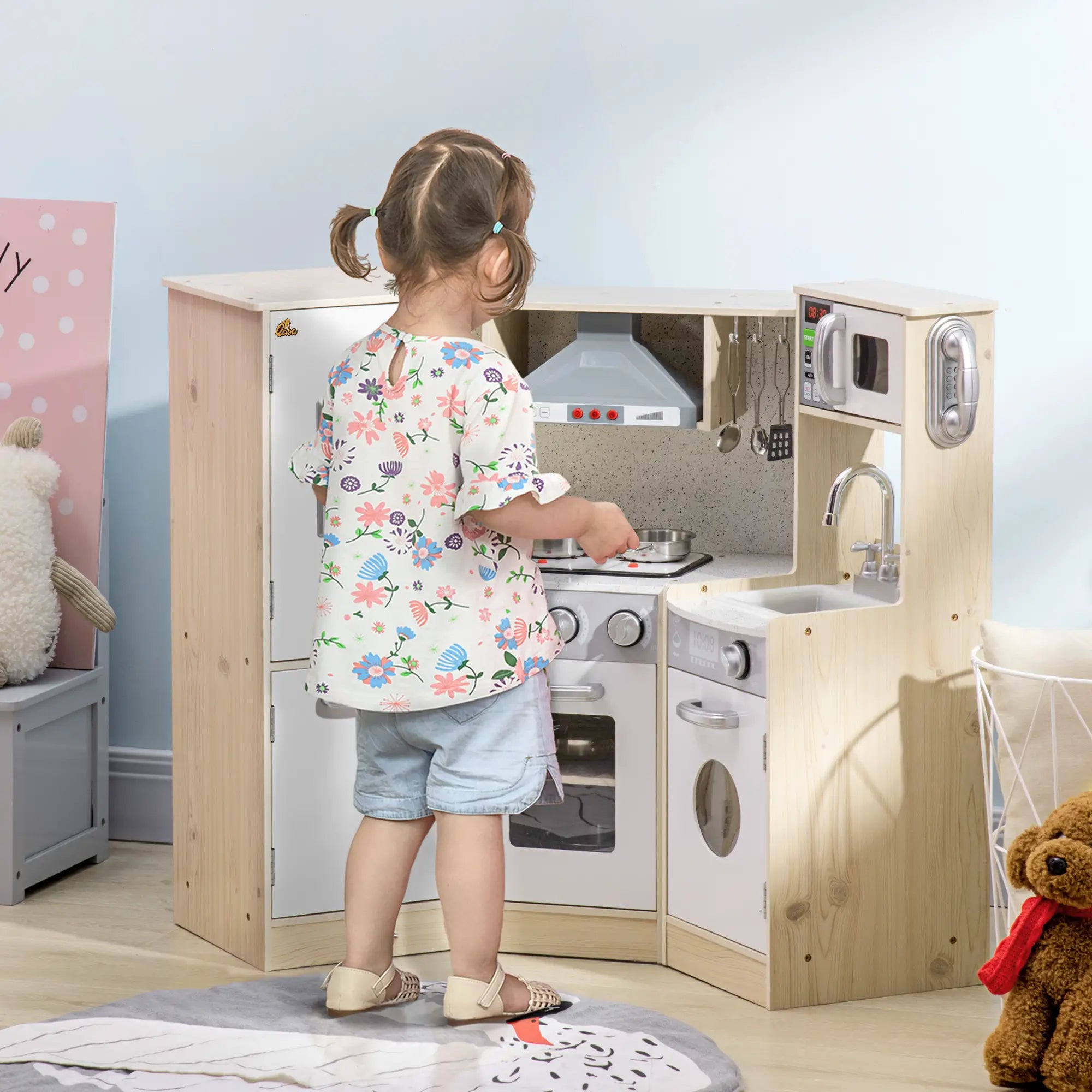 Wooden Play Kitchen with Lights, Sounds, Corner Playset, White Play Kitchen at Gallery Canada