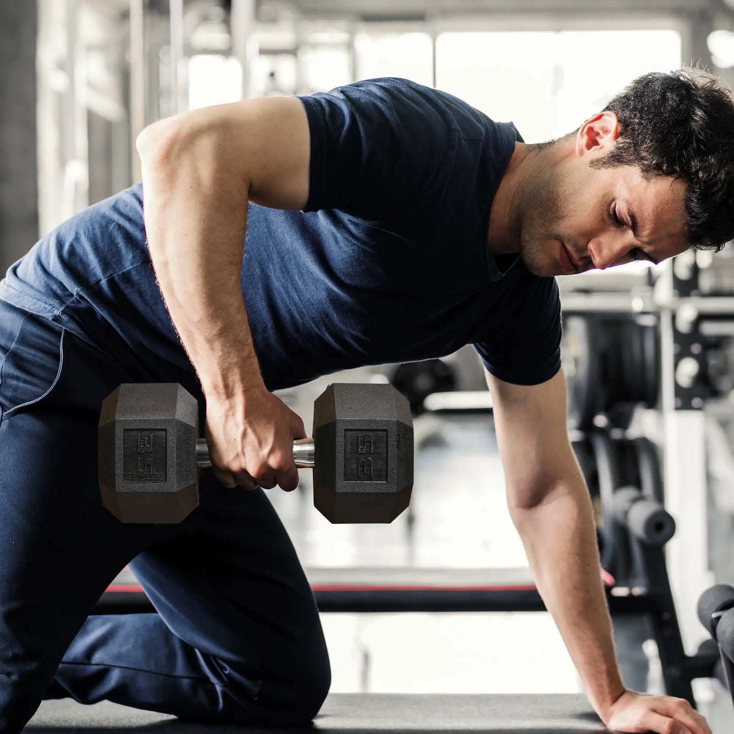 35lbs Rubber Hex Dumbbells, Hand Weight, Fitness Training, Black Dumbbells & Barbells at Gallery Canada