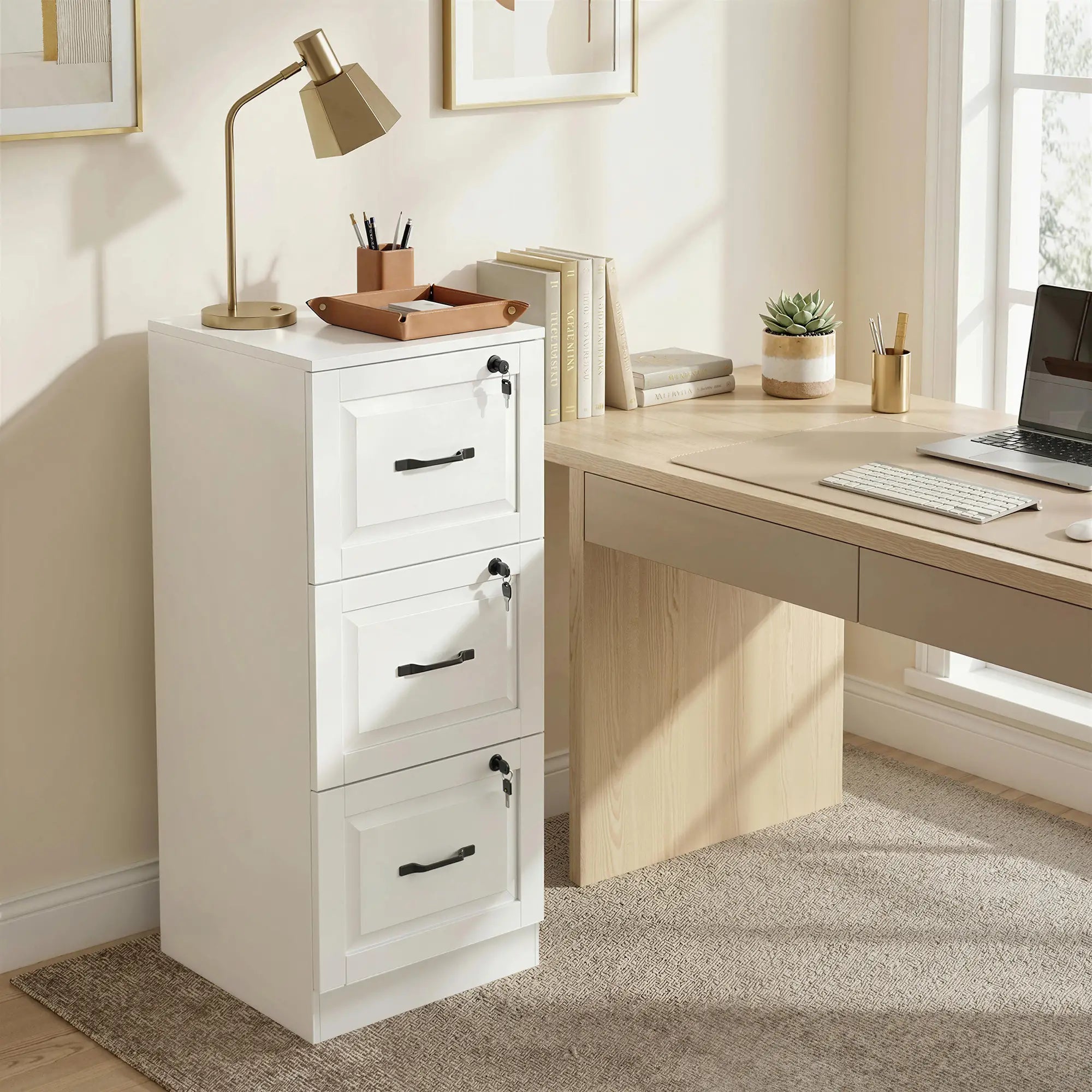 3 Drawer File Cabinet With Lock, Vertical Filing Cabinet, White Office Cabinets & Cupboards at Gallery Canada