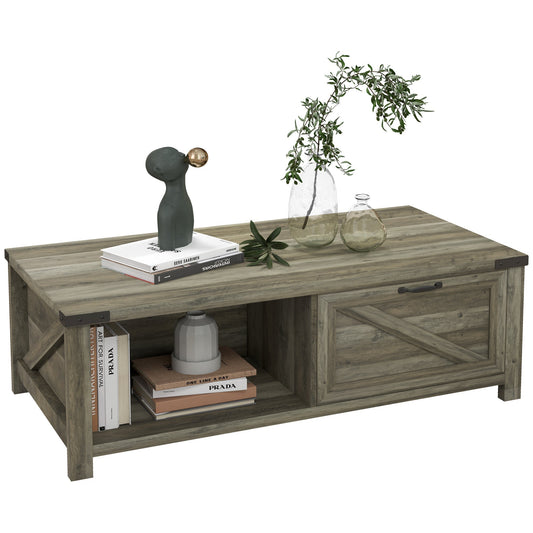 Farmhouse Coffee Table with Drawer and Storage Shelf, Rustic Center Table for Living Room, Grey - Gallery Canada