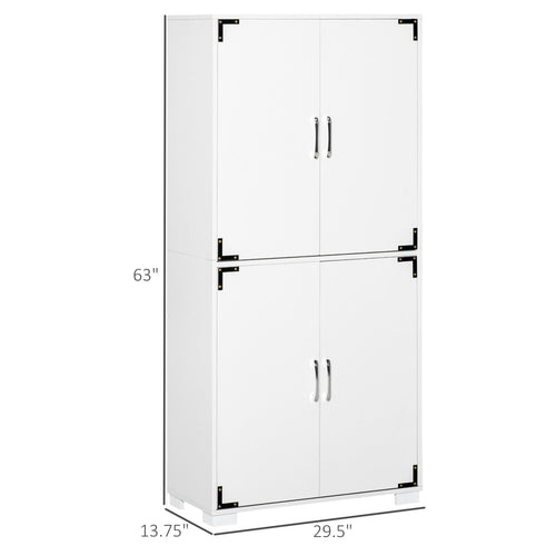 Farmhouse kitchen Pantry Storage Cabinet with 4 Doors, Cupboard with Shelves, White