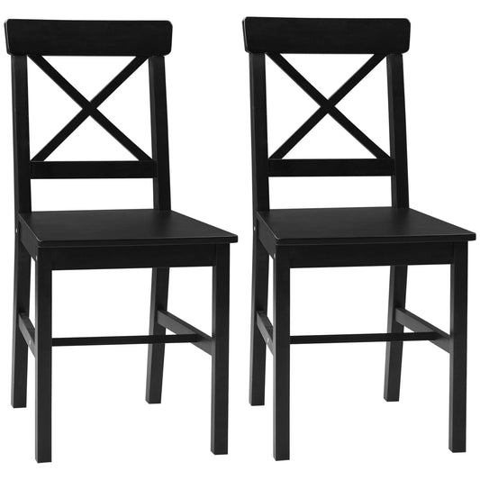 Farmhouse Wooden Dining Chairs Set of 2 with Cross Back, Black - Gallery Canada
