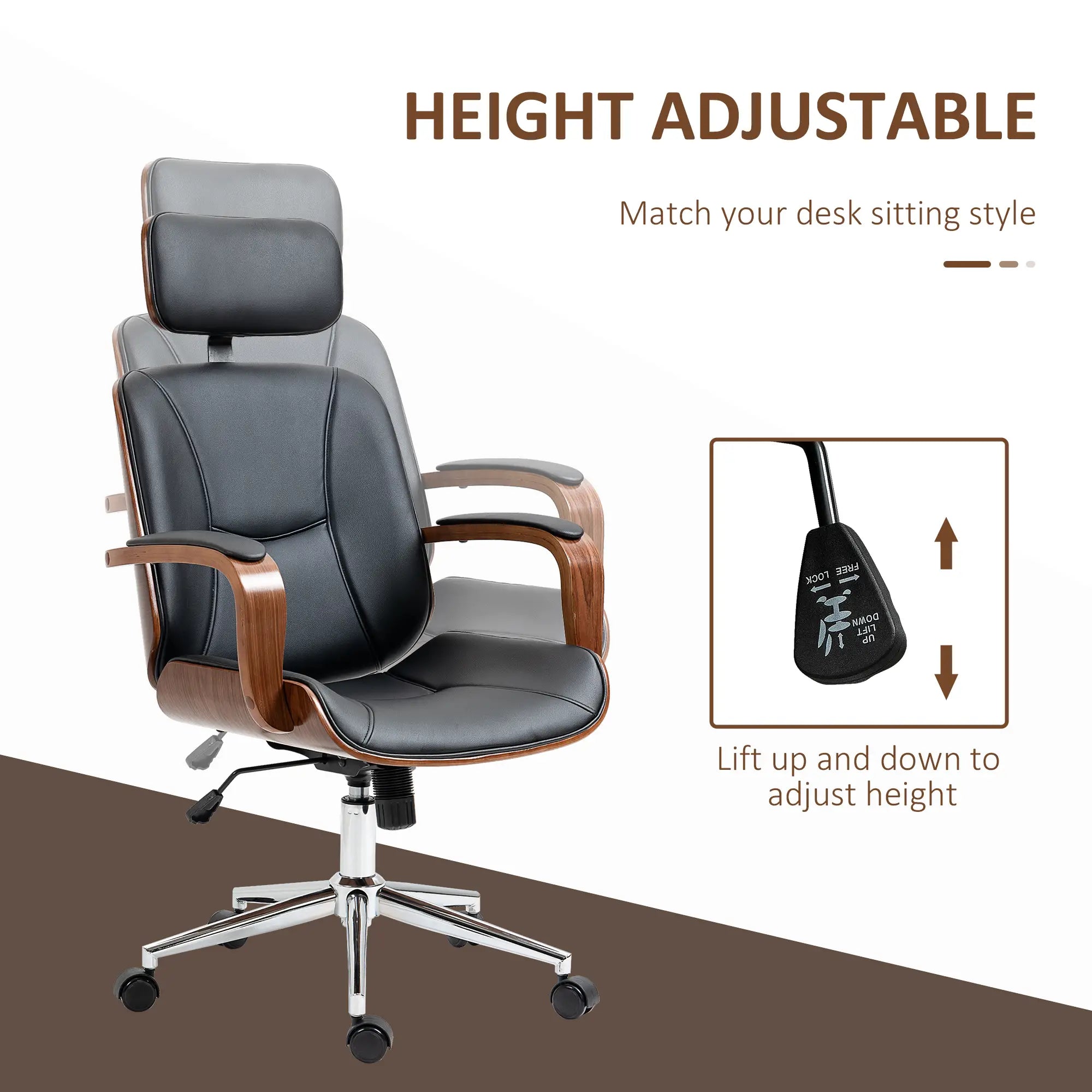 Office Chair, PU Leather Desk Chair, Adjustable Height, Tilt, Wheels, Black Office Chairs at Gallery Canada