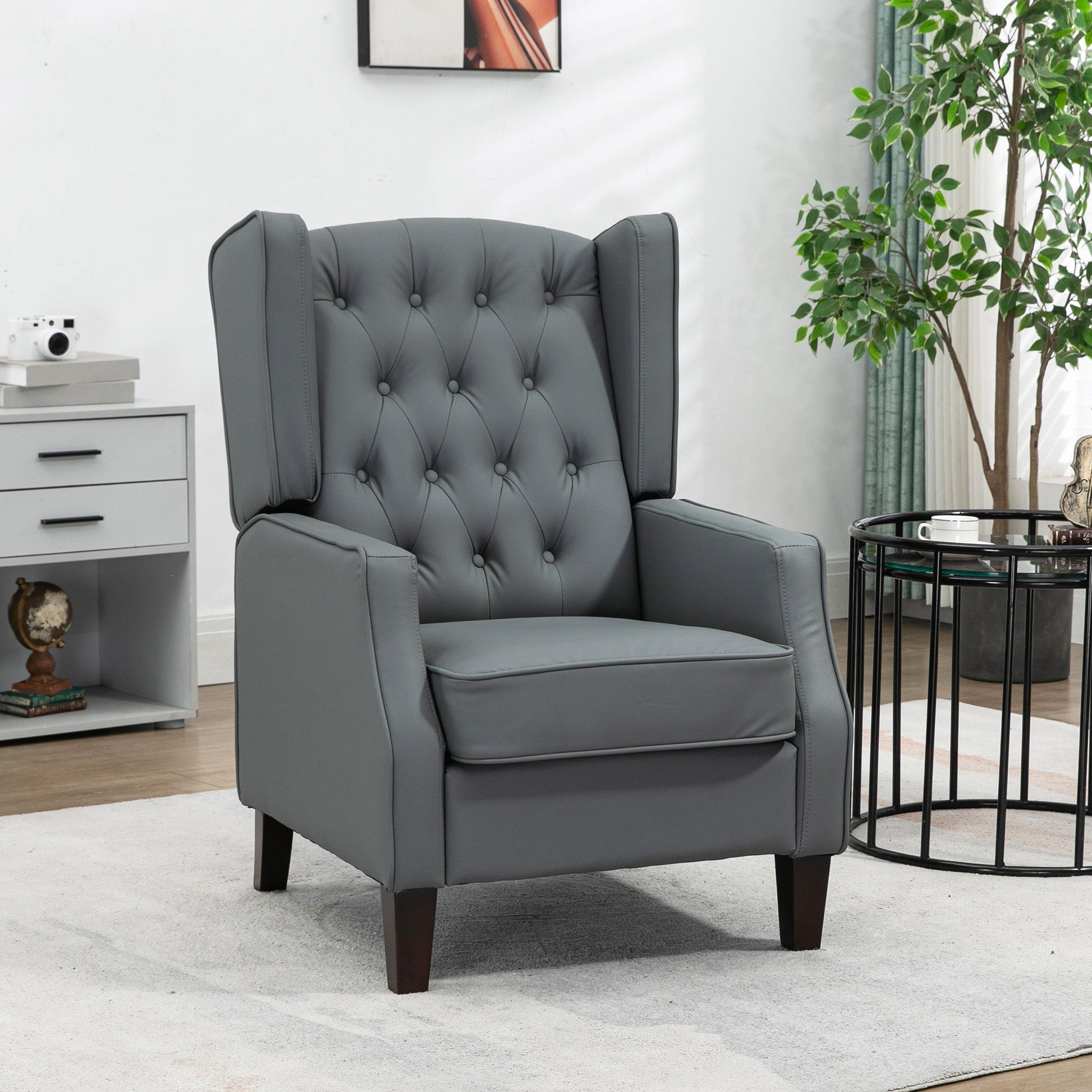 Faux Leather Armchair, Modern Accent Chair with Thick Padding for Living Room, Bedroom, Home Office, Grey - Gallery Canada