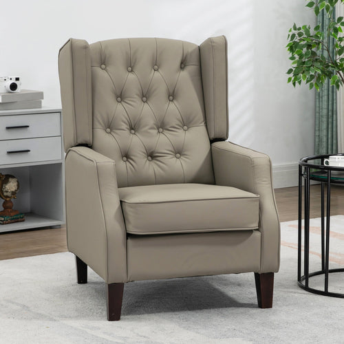 Faux Leather Armchair, Modern Accent Chair with Thick Padding for Living Room, Bedroom, Home Office, Khaki