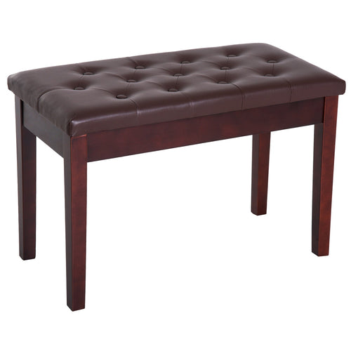 Faux Leather Padded Double / Duet Piano Bench w/ Music Storage - Brown