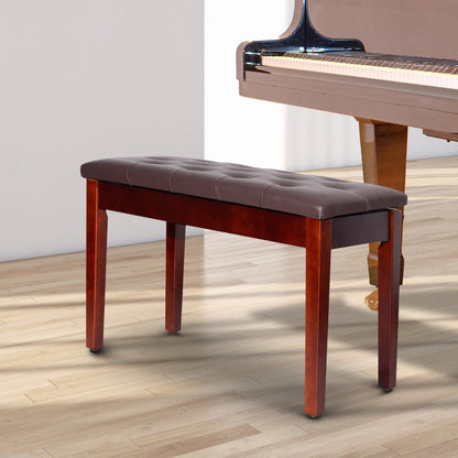 Faux Leather Padded Double / Duet Piano Bench w/ Music Storage - Brown at Gallery Canada