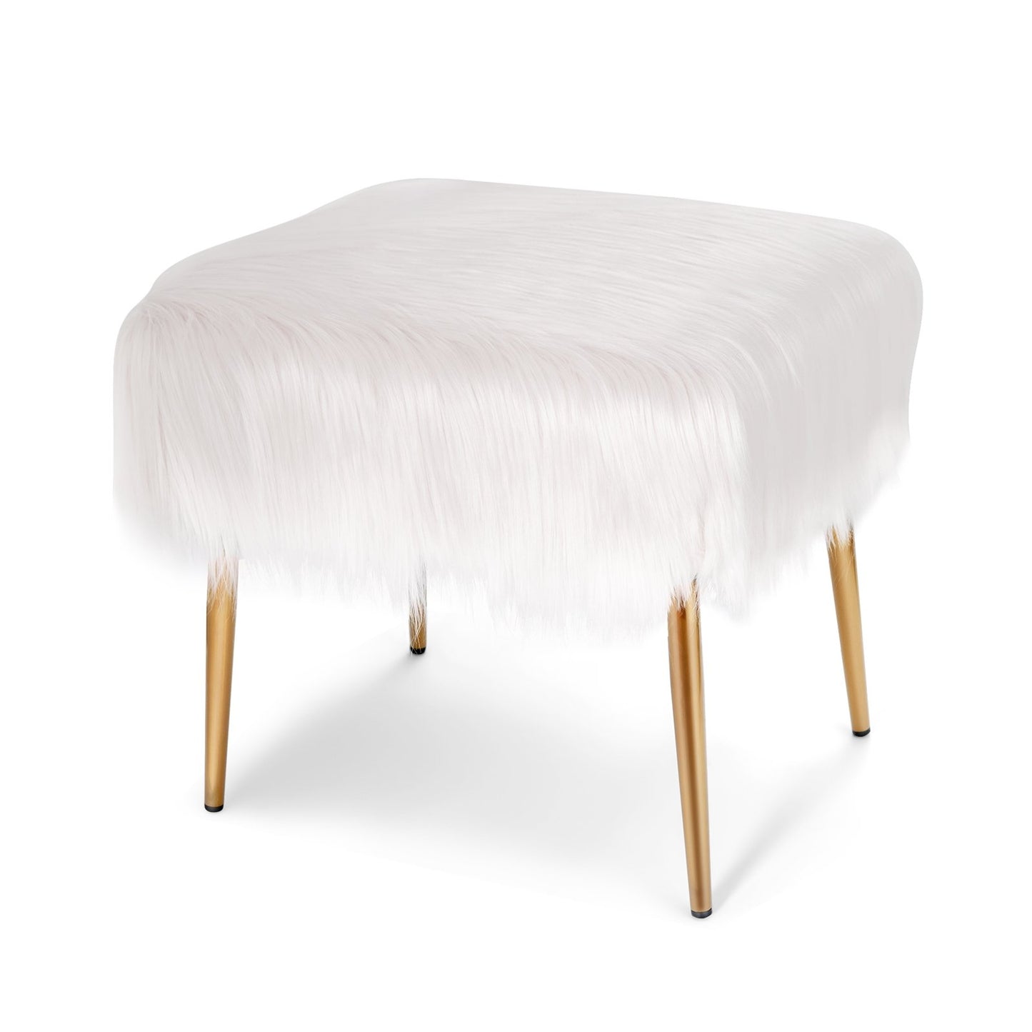 Faux Fur Vanity Stool with Golden Metal Legs for Makeup Room, White at Gallery Canada