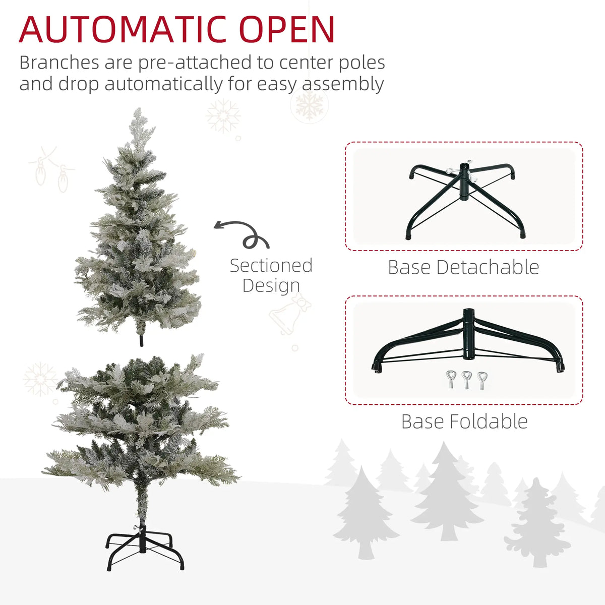 5 Feet Pencil Artificial Christmas Tree, 517 Cypress Branches, Auto Open, Green