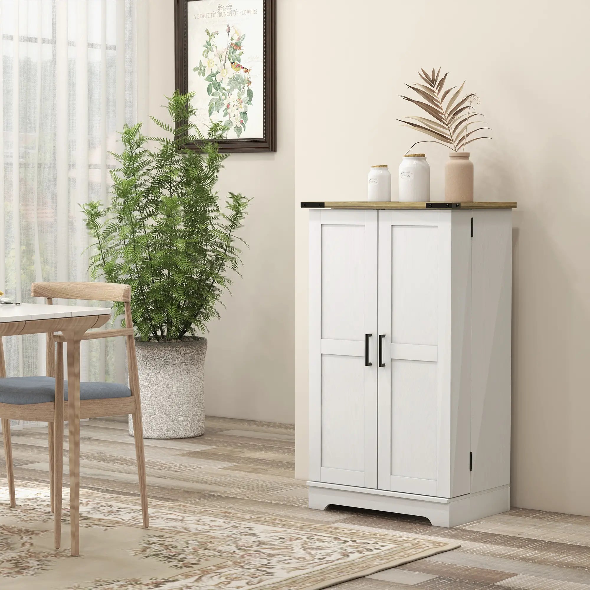 Farmhouse Kitchen Pantry Cabinet, Adjustable Shelves, White Cream Kitchen Pantry Cabinets at Gallery Canada