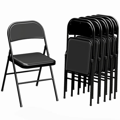 Set of 6 Metal Foldable Chairs, Linen Padded with Cushion Seat, Black Dining Chairs at Gallery Canada